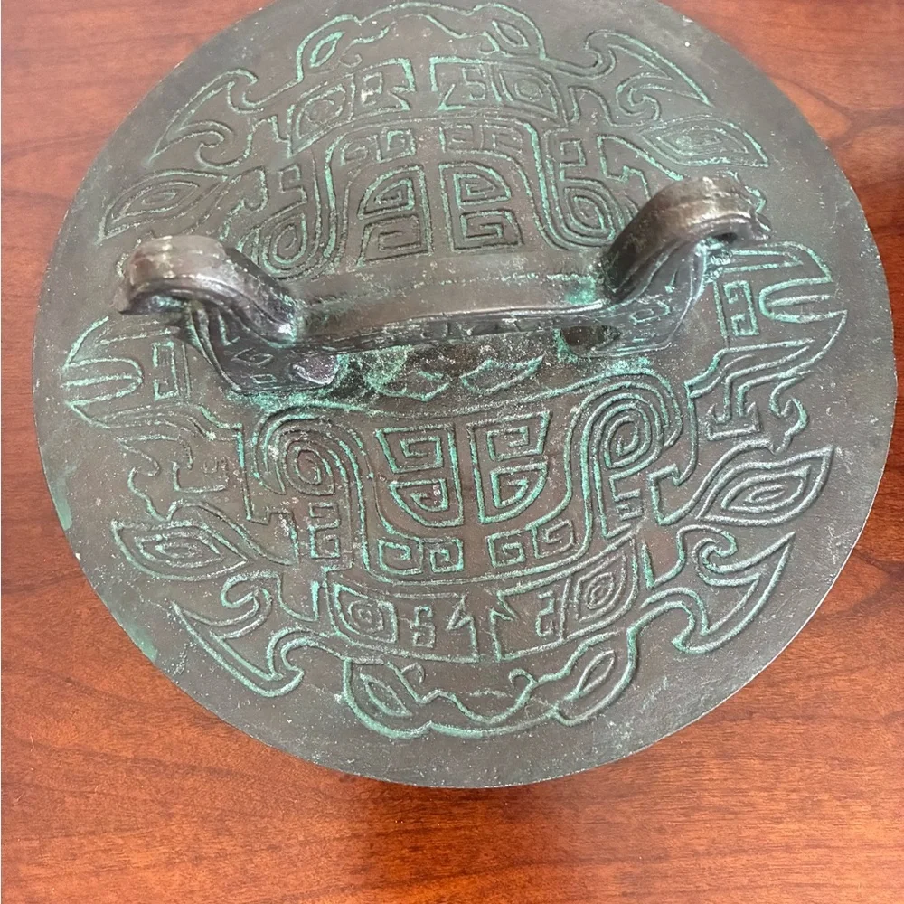Vintage 1960s James Mont MCM Verdigris Mayan Aztec Asian Faux Bronze Ice Bucket